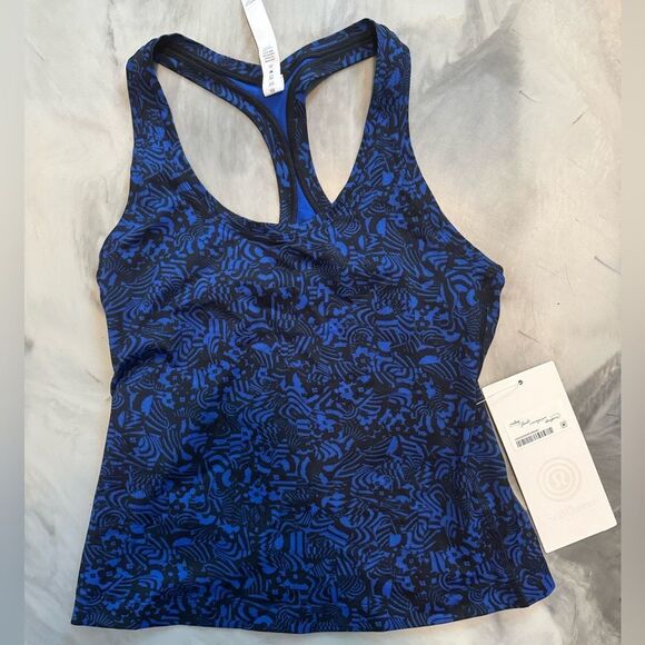NWT New LULULEMON Cool Racerback Tank Top Blue Black Rare Seawheeze Sea Wheeze 6 - Picture 1 of 4